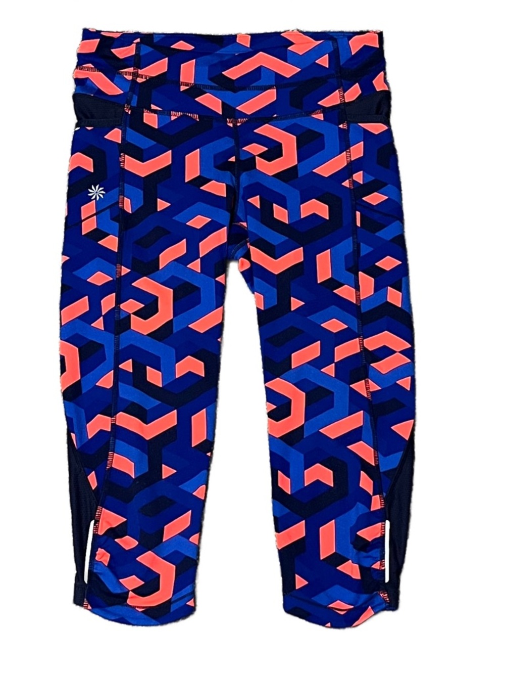 Athleta Cropped Geometric Blue and Pink Leggings Size XS